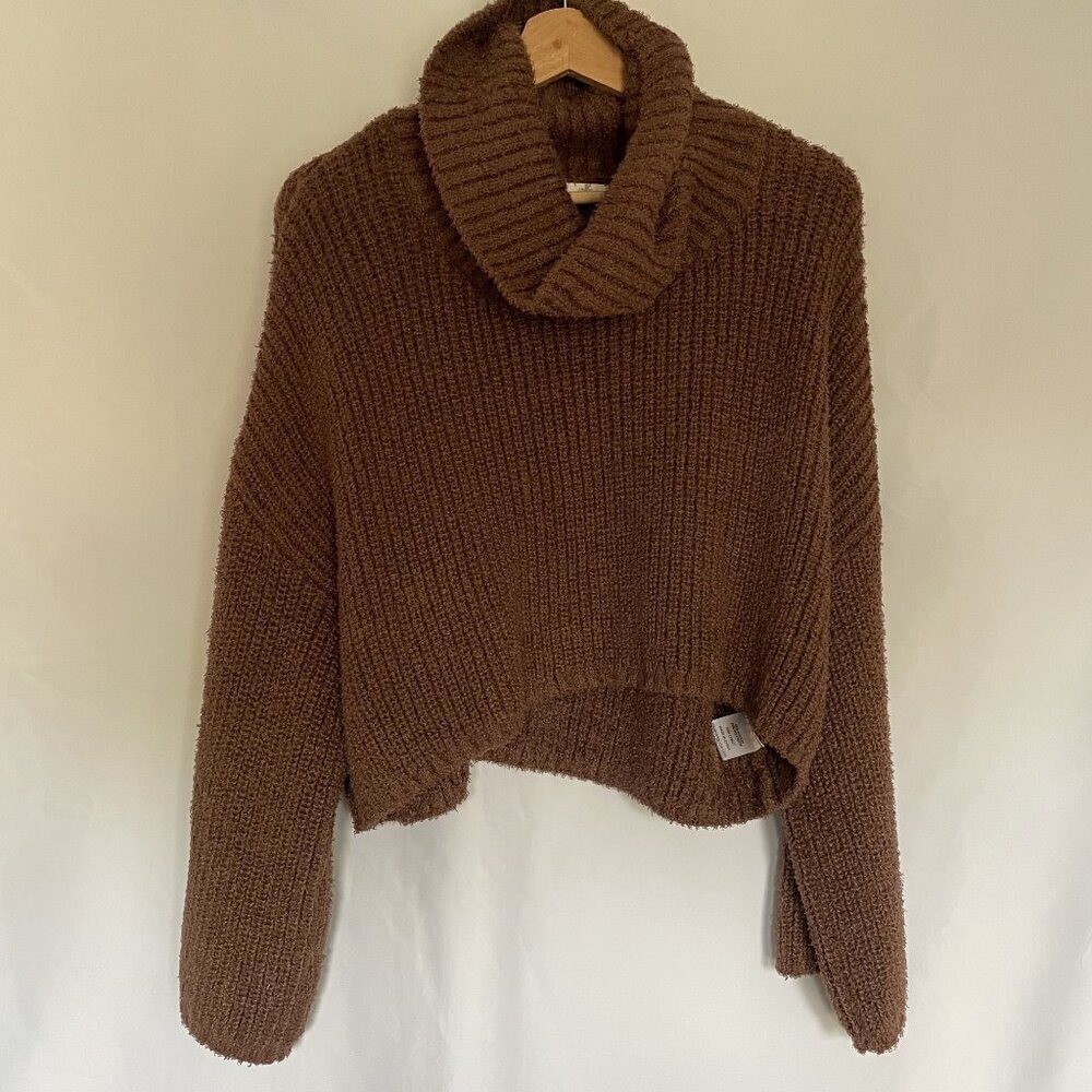 Altard State Brown Chunky Knit Turtleneck Sweater S warm fall‎ cropped style